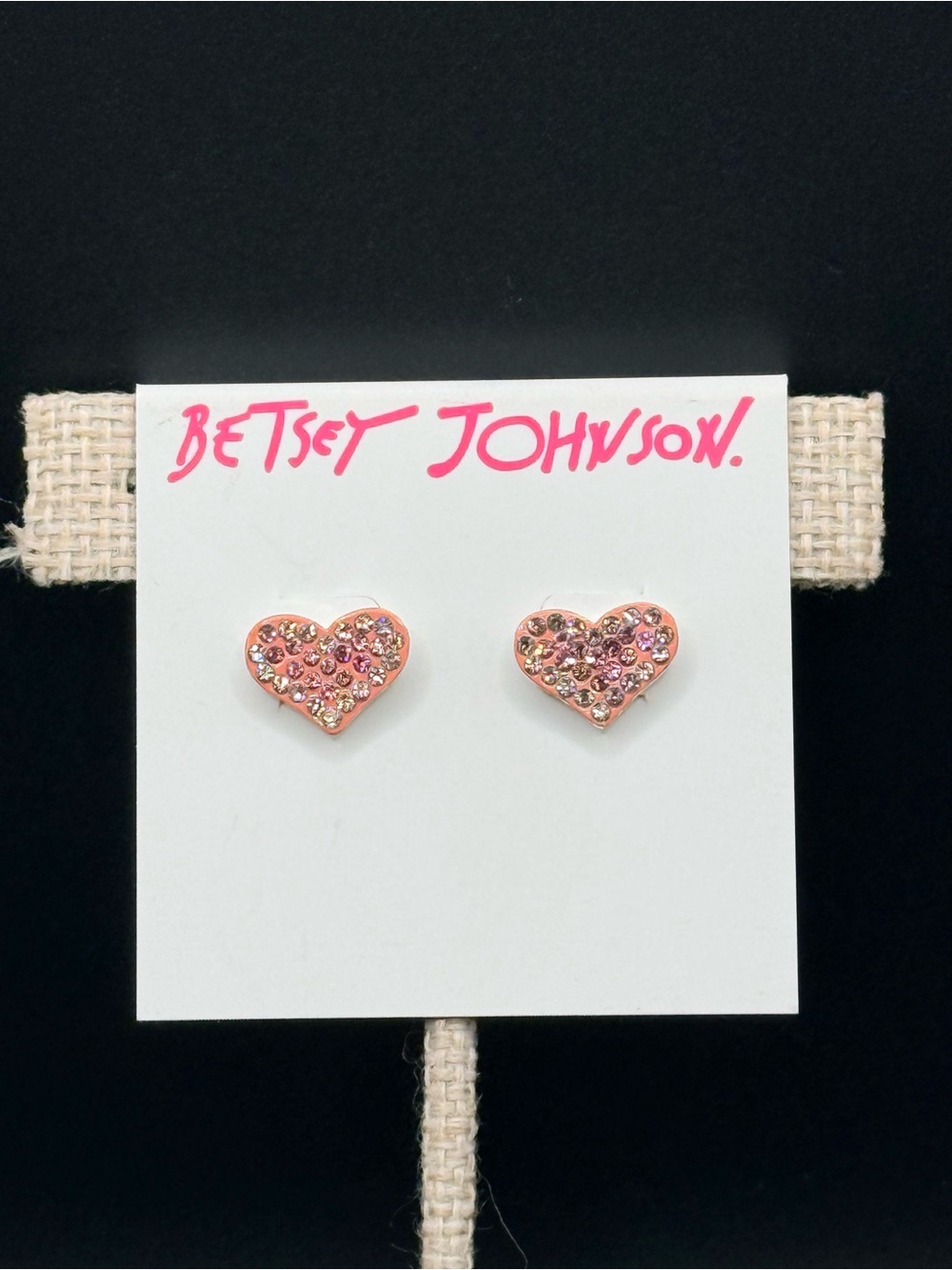 Betsey Johnson Pink Crystal Heart Stud Earrings